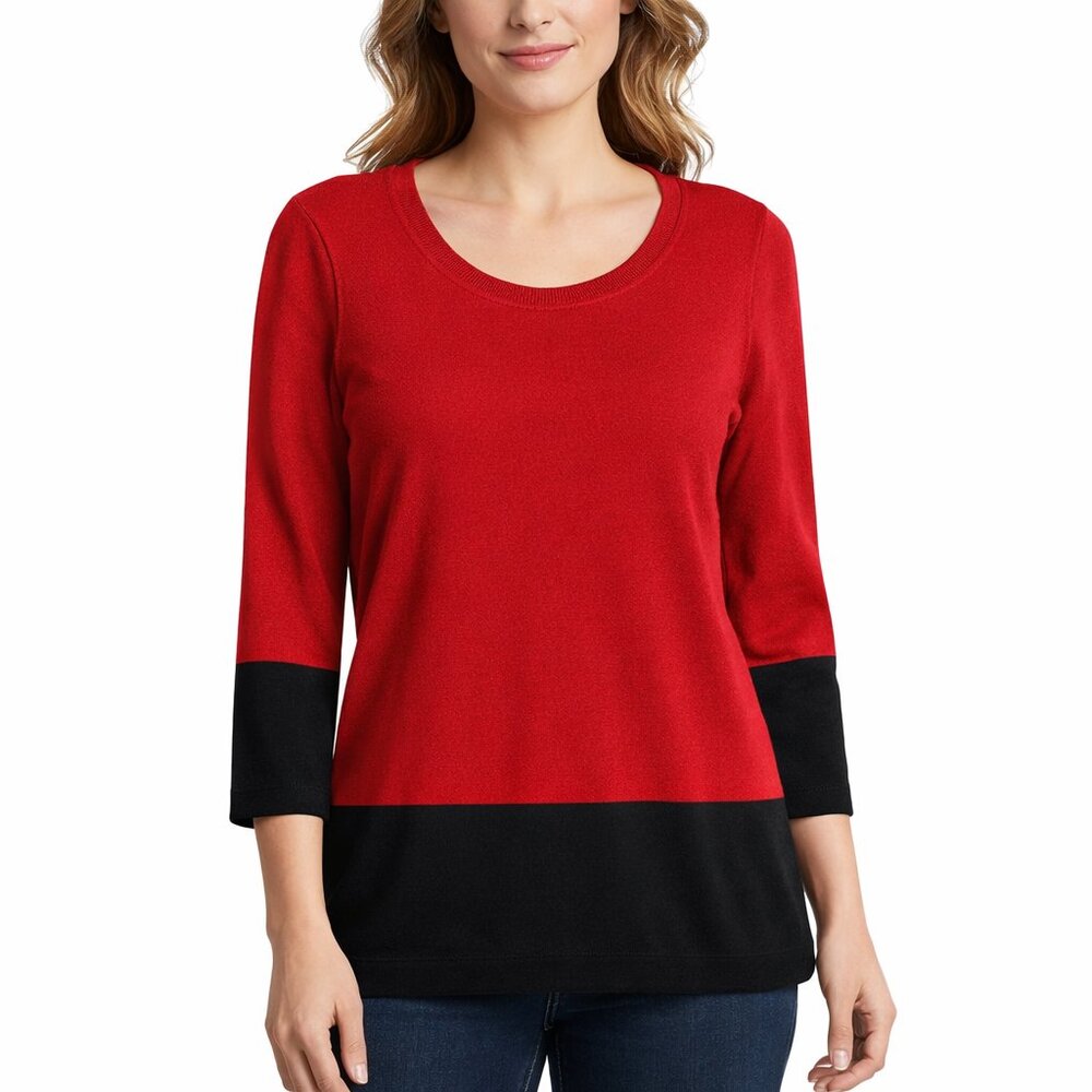 Talbots Woman Colorblock Knit Sweater Red Black 1X